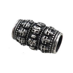 Stainless Steel Column Beads Large Hole Skull Tube Antique Silver, approx 14-23mm, 8mm hole