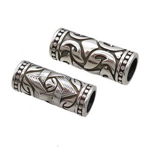 Stainless Steel Column Beads Large Hole Tube Antique Silver, approx 12.5-30mm, 8mm hole