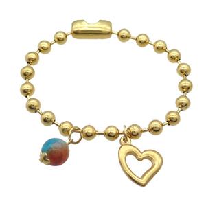 Stainless Steel Bracelet Heart Gold Plated, approx 10mm, 15-16mm, 6mm, 17cm length