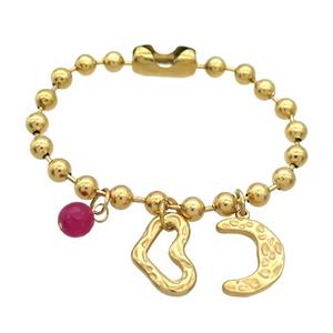 Stainless Steel Bracelet Moon Heart Gold Plated, approx 8mm, 15-20mm, 6mm, 17cm length