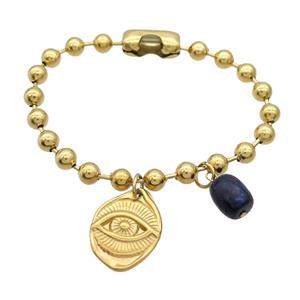 Stainless Steel Bracelet Eye Gold Plated, approx 9-11mm, 17-22mm, 6mm, 17cm length