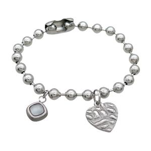 Raw Stainless Steel Bracelet Heart, approx 10mm, 18mm, 6mm, 17cm length
