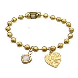 Stainless Steel Bracelet Heart Gold Plated, approx 10mm, 18mm, 6mm, 17cm length