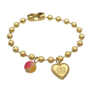 Stainless Steel Bracelet Heart Eye Gold Plated, approx 10mm, 16mm, 6mm, 17cm length