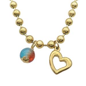 Stainless Steel Necklace Heart Gold Plated, approx 10mm, 15-16mm, 6mm, 45cm length