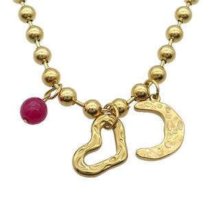 Stainless Steel Necklace Heart Moon Gold Plated, approx 8mm, 15-20mm, 6mm, 45cm length