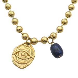 Stainless Steel Necklace Eye Gold Plated, approx 9-11mm, 17-22mm, 6mm, 45cm length