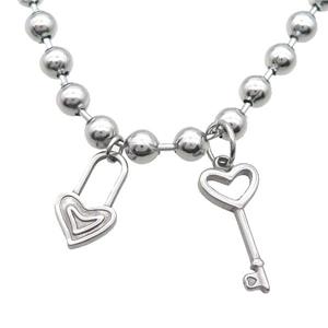 Raw Stainless Steel Necklace Lock Eye, approx 10-18mm, 10-24mm, 6mm, 17cm length