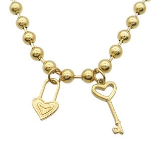 Stainless Steel Necklace Lock Eye Gold Plated, approx 10-18mm, 10-24mm, 6mm, 17cm length