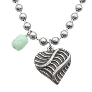 Raw Stainless Steel Necklace Heart, approx 9-11mm, 25mm, 6mm, 45cm length