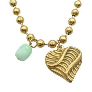 Stainless Steel Necklace Heart Gold Plated, approx 9-11mm, 25mm, 6mm, 45cm length