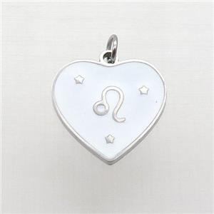 Raw Stainless Steel Heart Pendant White Enamel Zodiac Taurus, approx 15mm
