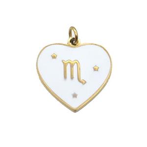 Stainless Steel Heart Pendant White Enamel Zodiac Scorpio Gold Plated, approx 15mm