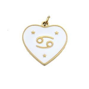 Stainless Steel Heart Pendant White Enamel Zodiac Cancer Gold Plated, approx 15mm