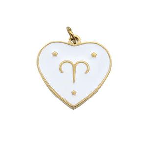 Stainless Steel Heart Pendant White Enamel Zodiac Aries Gold Plated, approx 15mm