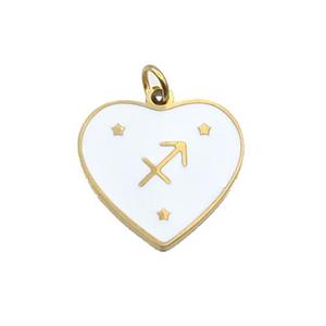 Stainless Steel Heart Pendant White Enamel Zodiac Sagittarius Gold Plated, approx 15mm