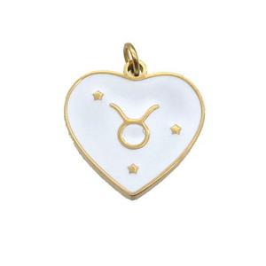 Stainless Steel Heart Pendant White Enamel Zodiac Leo Gold Plated, approx 15mm