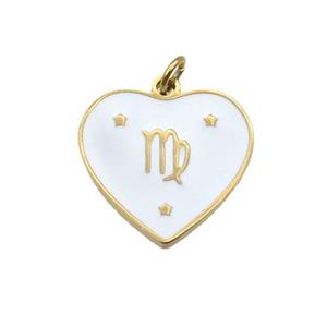 Stainless Steel Heart Pendant White Enamel Zodiac Virgo Gold Plated, approx 15mm