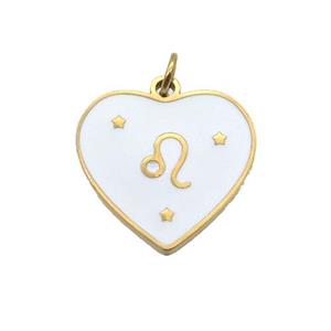 Stainless Steel Heart Pendant White Enamel Zodiac Taurus Gold Plated, approx 15mm