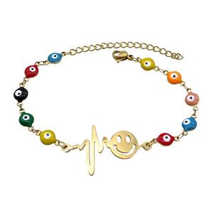 Stainless Steel Bracelets Evil Eye Multicolor Emoji Gold Plated, approx 20-35mm, 6mm, 16-22cm length