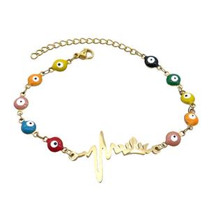 Stainless Steel Bracelets Evil Eye Multicolor Crown Gold Plated, approx 20-35mm, 6mm, 16-22cm length