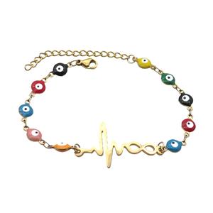 Stainless Steel Bracelets Evil Eye Multicolor Infinity Gold Plated, approx 20-35mm, 6mm, 16-22cm length