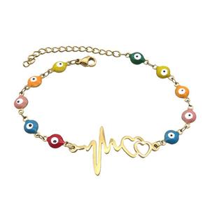 Stainless Steel Bracelets Evil Eye Multicolor Heart Gold Plated, approx 20-35mm, 6mm, 16-22cm length