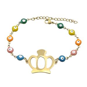 Stainless Steel Bracelets Evil Eye Multicolor Crown Gold Plated, approx 20-28mm, 6mm, 16-22cm length