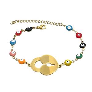 Stainless Steel Bracelets Evil Eye Multicolor Lock Gold Plated, approx 20-30mm, 6mm, 16-22cm length