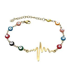 Stainless Steel Bracelets Evil Eye Multicolor Cardiogram Gold Plated, approx 20-35mm, 6mm, 16-22cm length