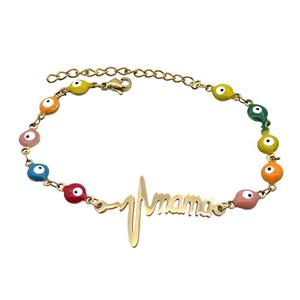 Stainless Steel Bracelets Evil Eye Multicolor Mama Gold Plated, approx 20-35mm, 6mm, 16-22cm length