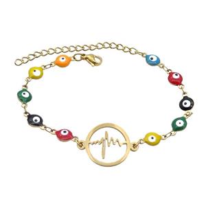 Stainless Steel Bracelets Evil Eye Multicolor Cardiogram Gold Plated, approx 16.5mm, 6mm, 16-22cm length