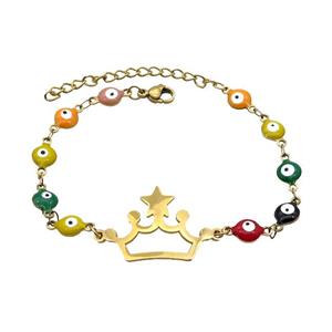 Stainless Steel Bracelets Evil Eye Multicolor Crown Gold Plated, approx 18-30mm, 6mm, 16-22cm length