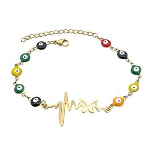 Stainless Steel Bracelets Evil Eye Multicolor Butterfly Gold Plated, approx 20-35mm, 6mm, 16-22cm length