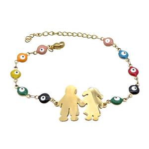 Stainless Steel Bracelets Evil Eye Multicolor Couple Gold Plated, approx 21-28mm, 6mm, 16-22cm length