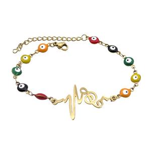 Stainless Steel Bracelets Evil Eye Multicolor Musical Notes Gold Plated, approx 20-35mm, 6mm, 16-22cm length