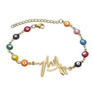 Stainless Steel Bracelets Evil Eye Multicolor Dragonfly Gold Plated, approx 20-35mm, 6mm, 16-22cm length