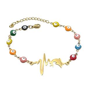 Stainless Steel Bracelets Evil Eye Multicolor Dolphin Gold Plated, approx 20-35mm, 6mm, 16-22cm length