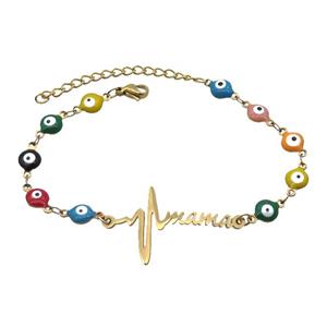 Stainless Steel Bracelets Evil Eye Multicolor Mama Gold Plated, approx 20-35mm, 6mm, 16-22cm length