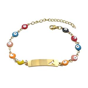 Stainless Steel Bracelets Evil Eye Multicolor Dragonfly Gold Plated, approx 6-30mm, 6mm, 16-22cm length