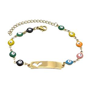 Stainless Steel Bracelets Evil Eye Multicolor Heart Gold Plated, approx 6-30mm, 6mm, 16-22cm length