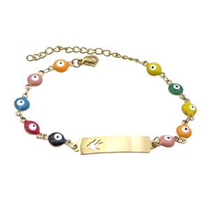 Stainless Steel Bracelets Evil Eye Multicolor Swallow Gold Plated, approx 6-30mm, 6mm, 16-22cm length