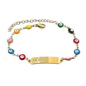 Stainless Steel Bracelets Evil Eye Multicolor Crown Gold Plated, approx 6-30mm, 6mm, 16-22cm length