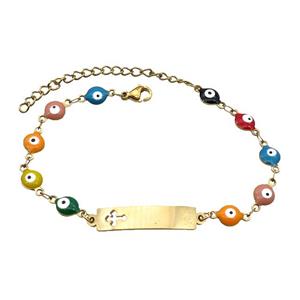 Stainless Steel Bracelets Evil Eye Multicolor Cross Gold Plated, approx 6-30mm, 6mm, 16-22cm length