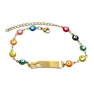 Stainless Steel Bracelets Evil Eye Multicolor Eiffel Tower Gold Plated, approx 6-30mm, 6mm, 16-22cm length