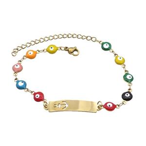 Stainless Steel Bracelets Evil Eye Multicolor Anchor Gold Plated, approx 6-30mm, 6mm, 16-22cm length