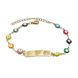 Stainless Steel Bracelets Evil Eye Multicolor Hand Gold Plated, approx 6-30mm, 6mm, 16-22cm length