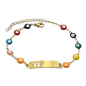 Stainless Steel Bracelets Evil Eye Multicolor Kids Gold Plated, approx 6-30mm, 6mm, 16-22cm length