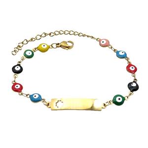 Stainless Steel Bracelets Evil Eye Multicolor Gold Plated, approx 6-30mm, 6mm, 16-22cm length