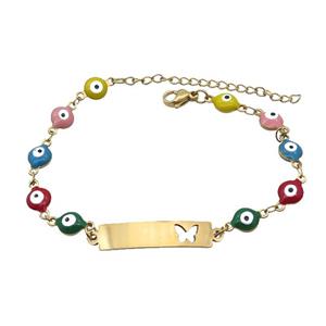 Stainless Steel Bracelets Evil Eye Multicolor Butterfly Gold Plated, approx 6-30mm, 6mm, 16-22cm length